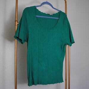 Detailed Trim Teal Blouse